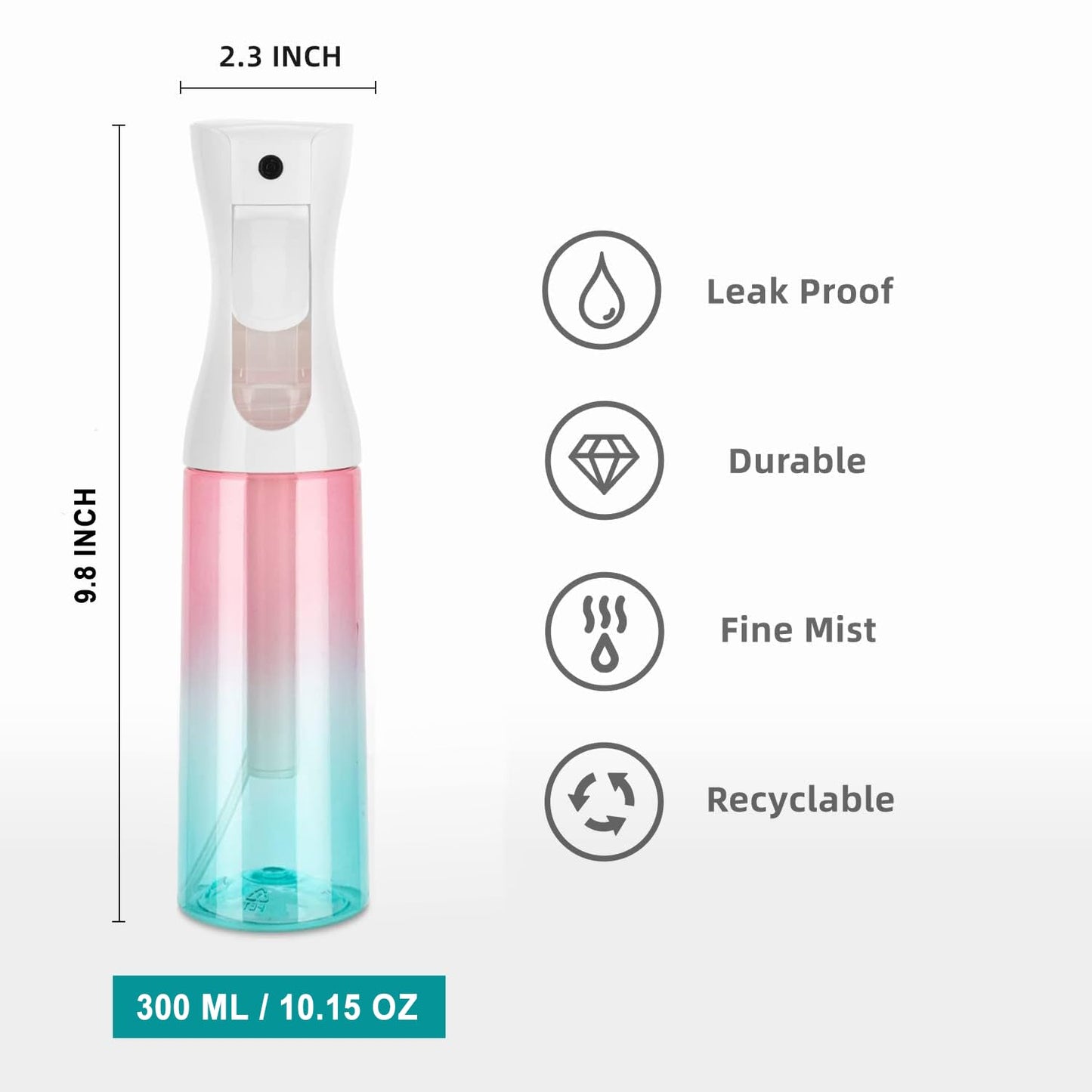 Spa Savvy 2-Pack Spray Bottles (10.1 oz / 300 mL each)– Continuous 360° Ultra Fine Mist Sprayer for Hair, Salons, Barber, Plants, Skin Care, Cleaning Red Blue Gradient | Beauty and Brain