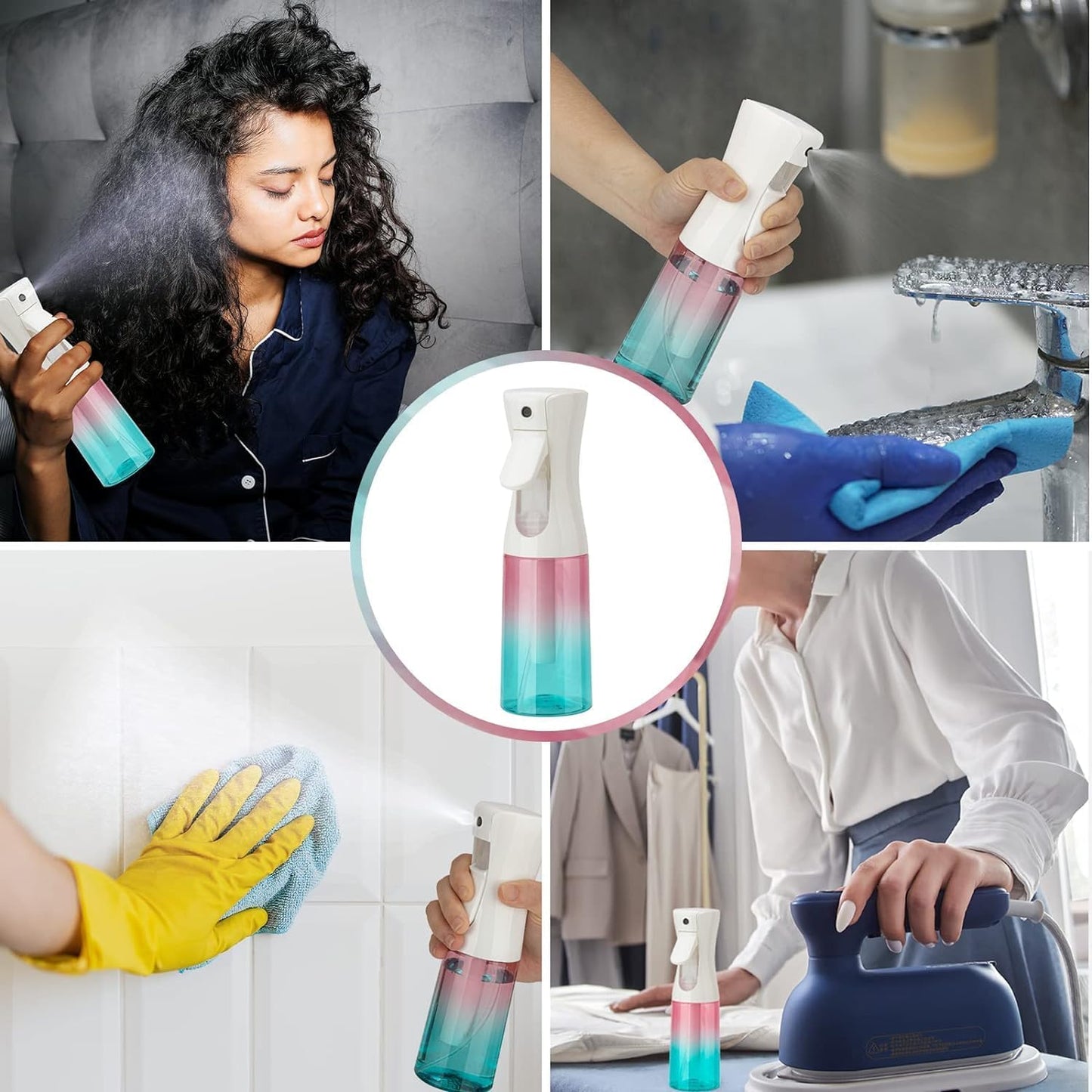 Spa Savvy 2-Pack Spray Bottles (10.1 oz / 300 mL each)– Continuous 360° Ultra Fine Mist Sprayer for Hair, Salons, Barber, Plants, Skin Care, Cleaning Red Blue Gradient | Beauty and Brain