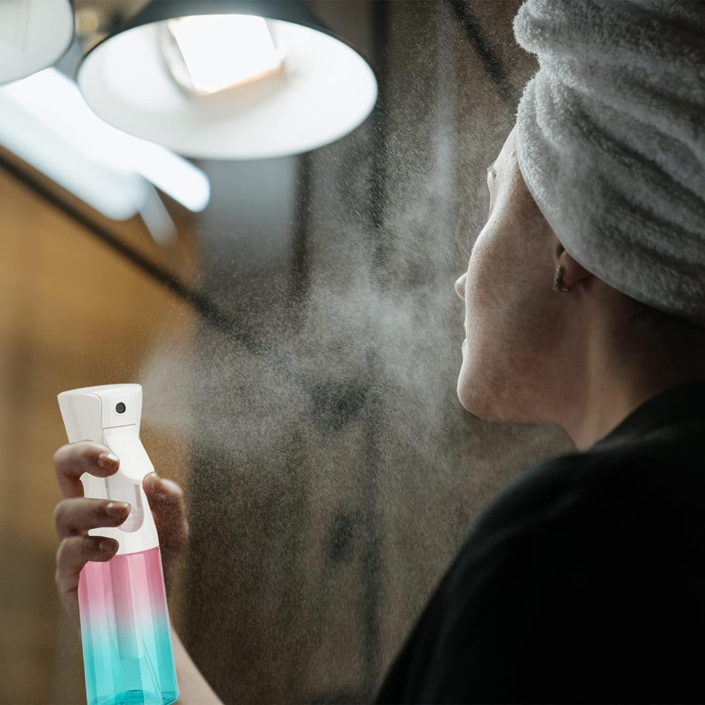 Spa Savvy 2-Pack Spray Bottles (10.1 oz / 300 mL each)– Continuous 360° Ultra Fine Mist Sprayer for Hair, Salons, Barber, Plants, Skin Care, Cleaning Red Blue Gradient | Beauty and Brain